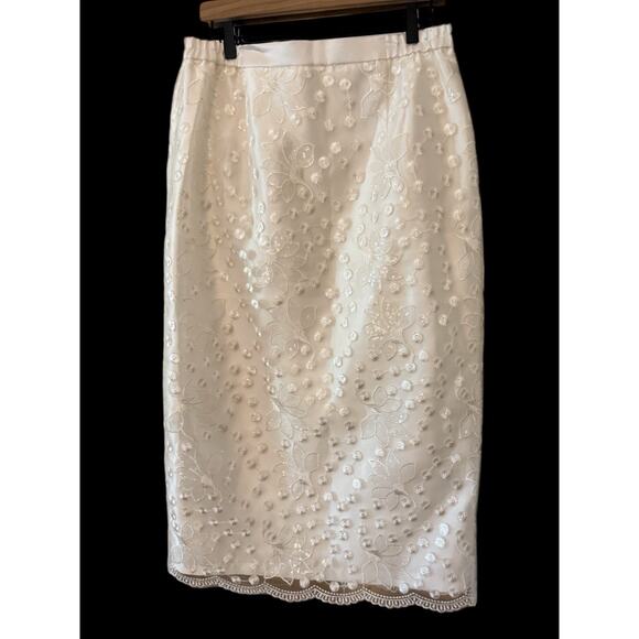 Terramina Pencil Skirt 10 Embroidered Floral Satin Midi Skirt Wedding - Picture 1 of 6
